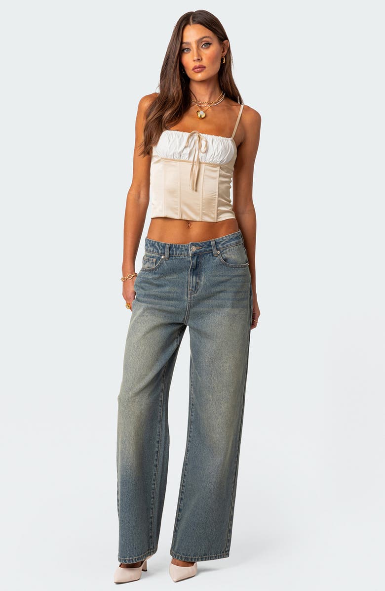 EDIKTED Arabelle Lace-Up Satin Corset Top, Alternate, color, 