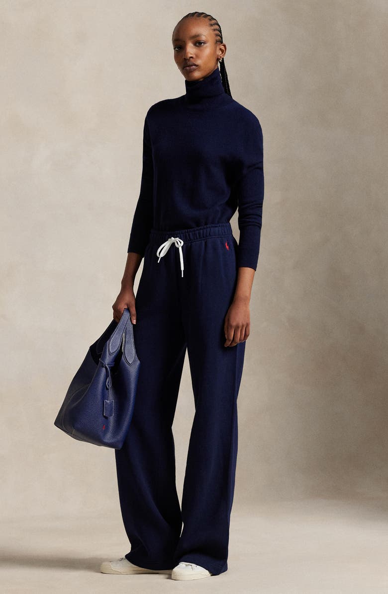 Polo Ralph Lauren Cotton Blend Fleece Wide Leg Sweatpants, Alternate, color, Cruise Navy
