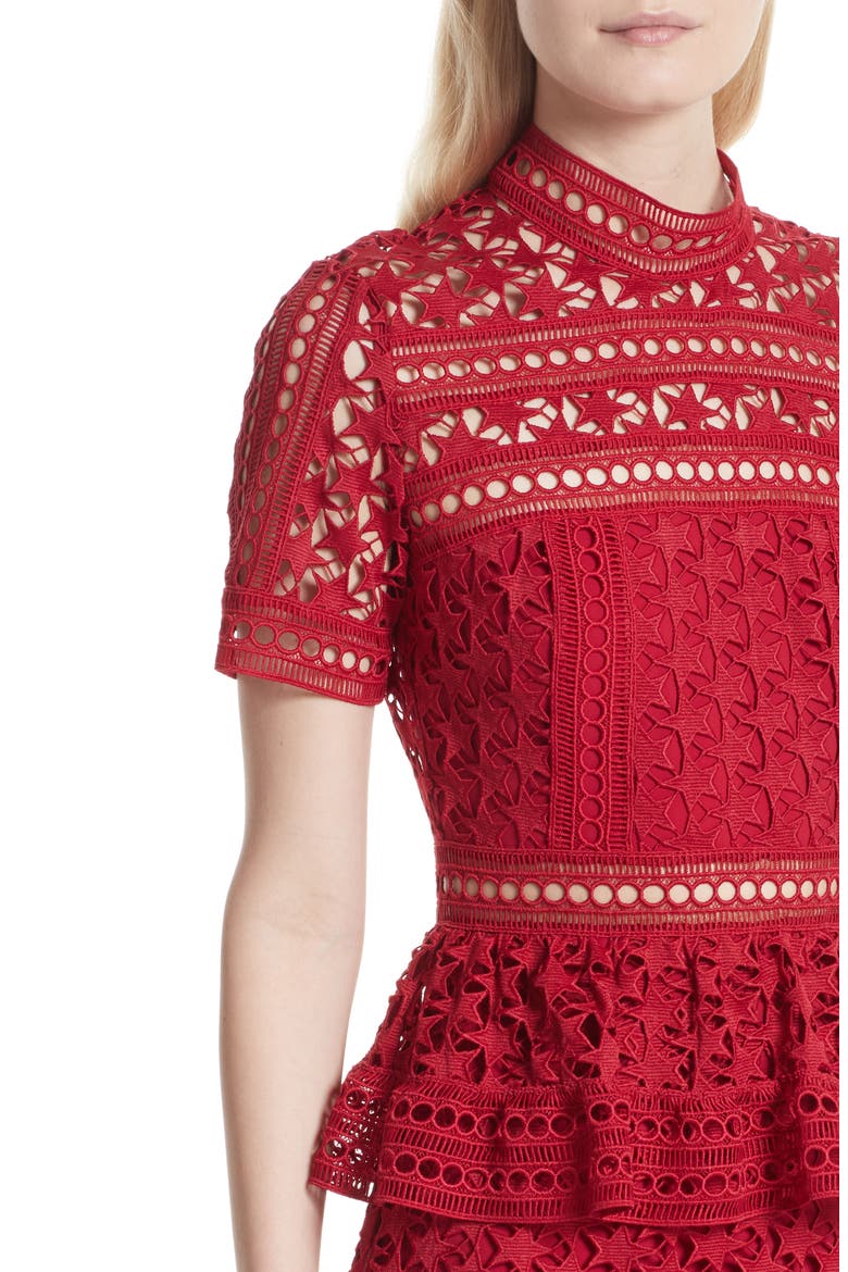 Ruffle Star Lace Dress, Alternate, color, RED