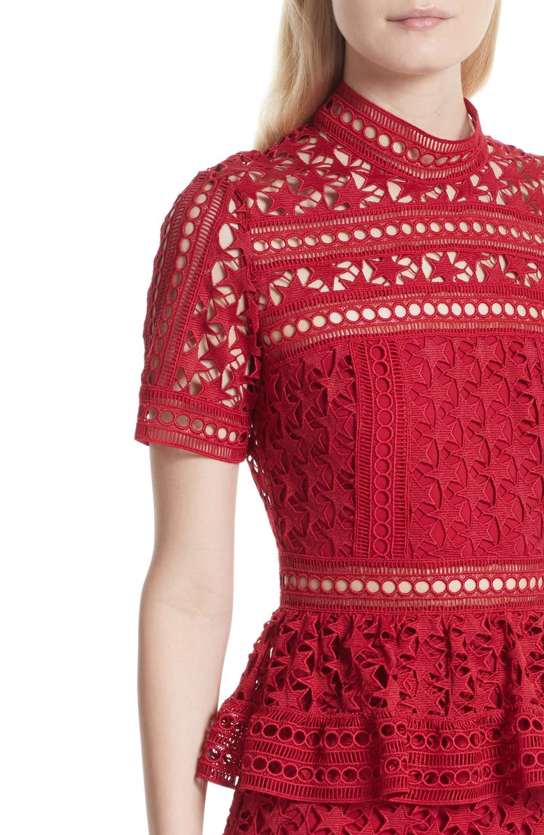 Self-Portrait Ruffle Star Lace Dress, Alternate, color, 