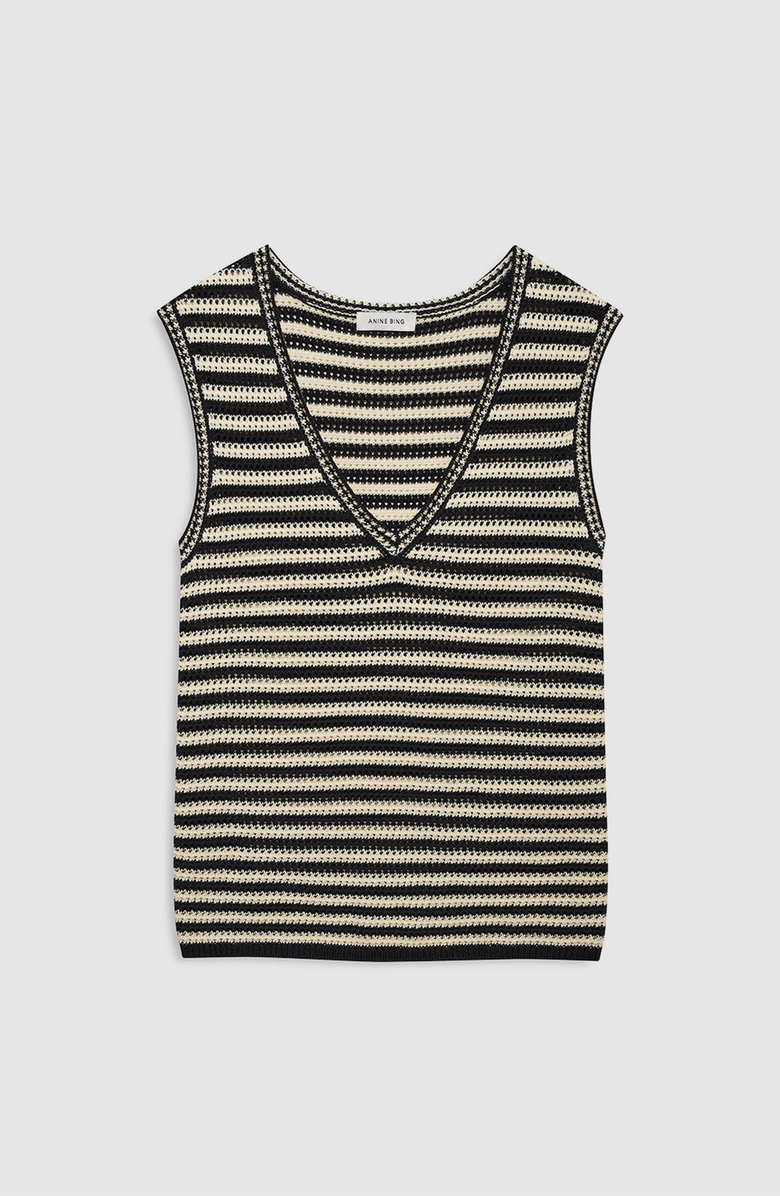 ANINE BING Lowen Sweater, Alternate, color, Black And Ivory Stripe