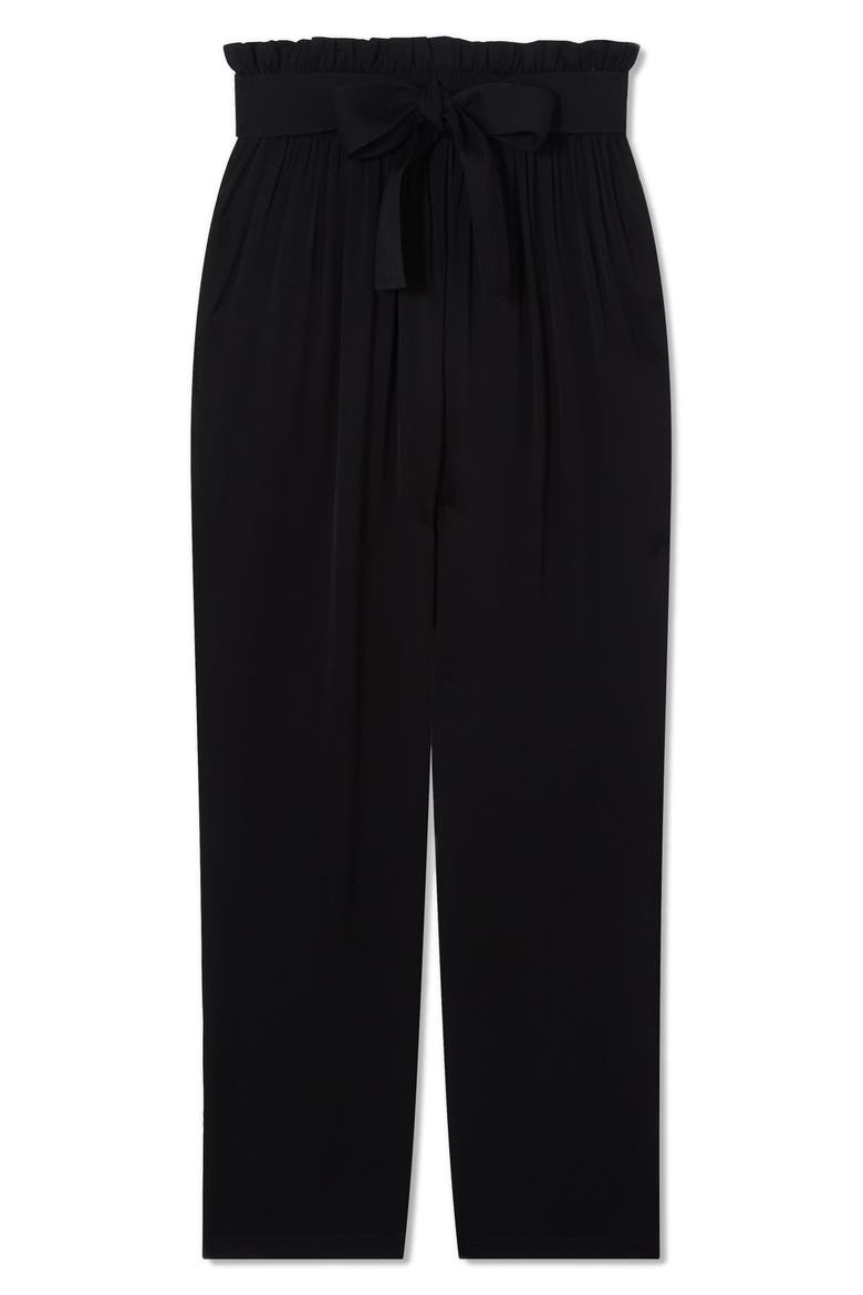 Coco Tie Waist Satin Crepe Straight Leg Pants, Alternate, color, BLACK