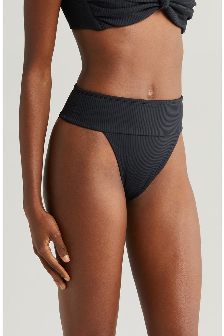 Tamarindo Rib High Cut Bikini Bottoms, Alternate, color, BLACK RIB