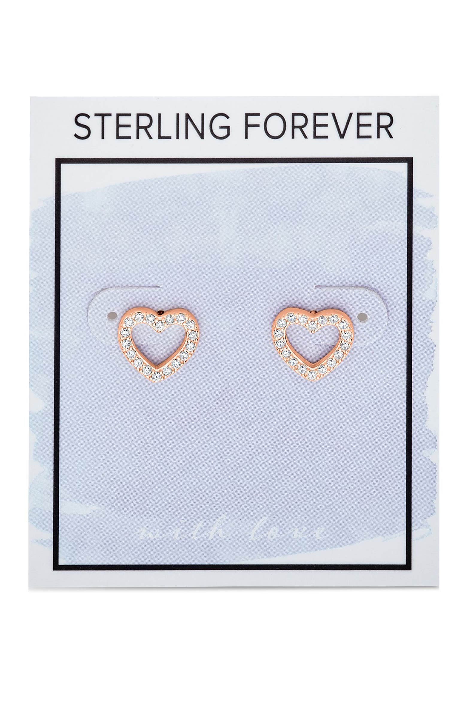 Spread Out Roses Sterling Forever 14K Rose Gold Vermeil CZ Heart Stud Earrings (Women ...