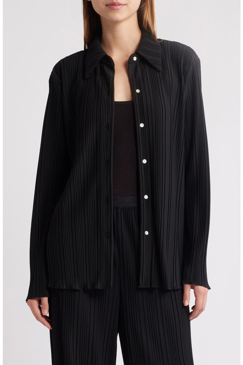 Plissé Button-Up Shirt, Main, color, JET