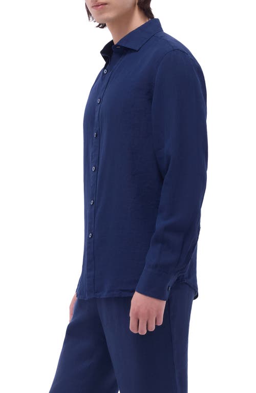 Bugatchi Axel Shaped Fit Linen Button-up Shirt In Navy