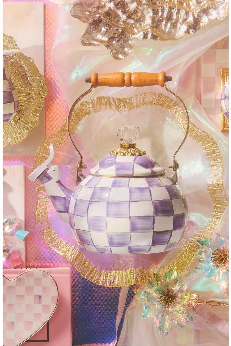 Violet Check Whistling Tea Kettle, Alternate, color, VIOLET