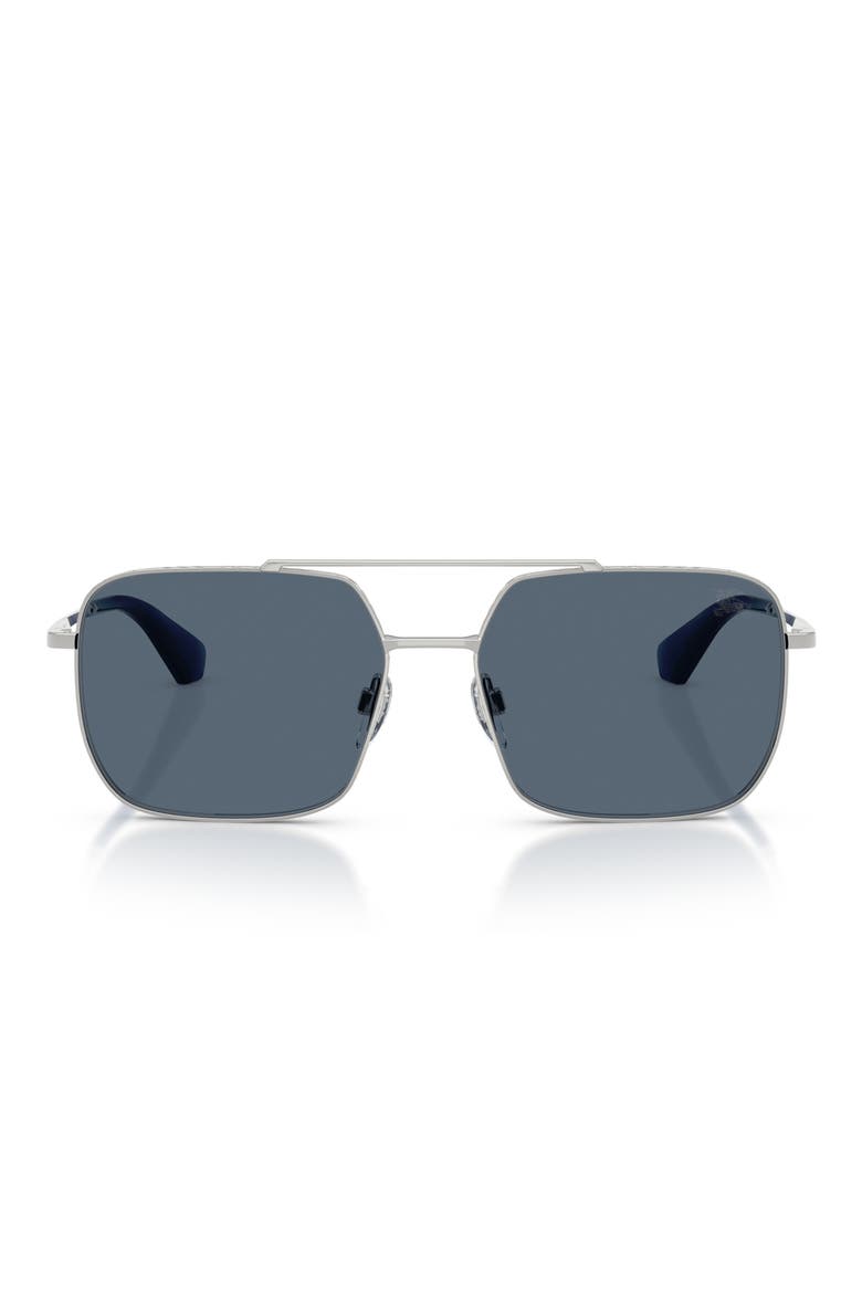 BE3179 57mm Polarized Pilot Sunglasses, Main, color, SILVER / BLUE POLAR