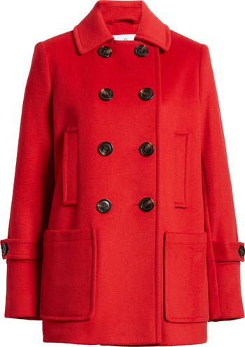 BB DAKOTA Red Long Pea Coat Peacoat Button Up Collared Wool Blend sold Jacket