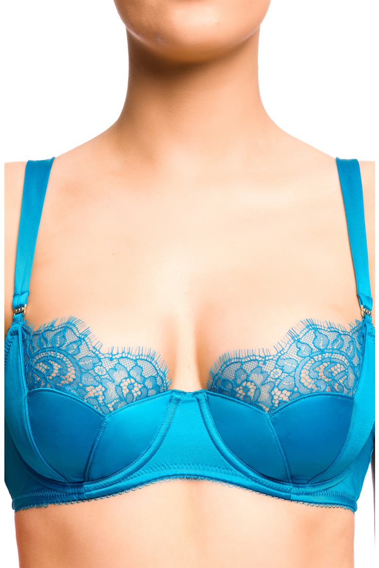 Esther Eyelash Lace & Satin Underwire Bra, Alternate, color, JEWEL BLUE