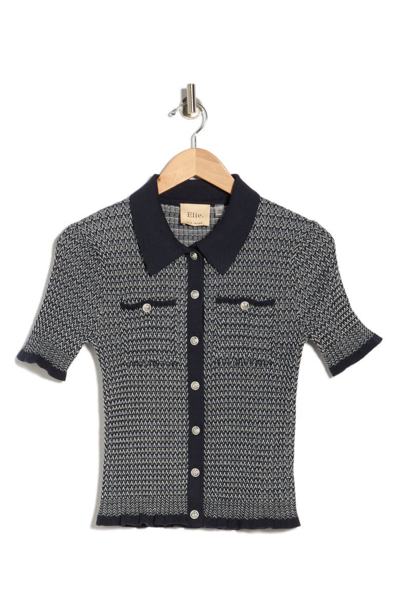 ELIE ELIE TAHARI Herringbone Cardigan Sweater, Main, color, Dark Sapphire/ Egret