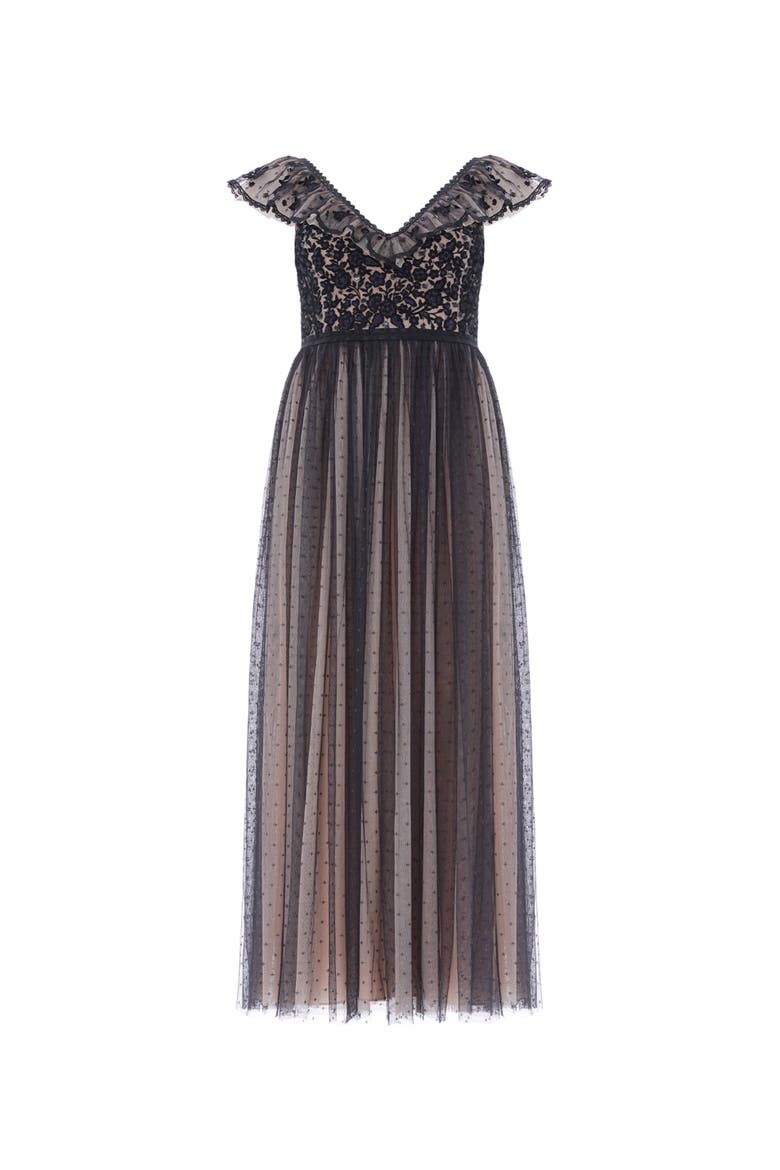 Adeline Bodice Ankle Gown, Alternate, color, Graphite/Beige