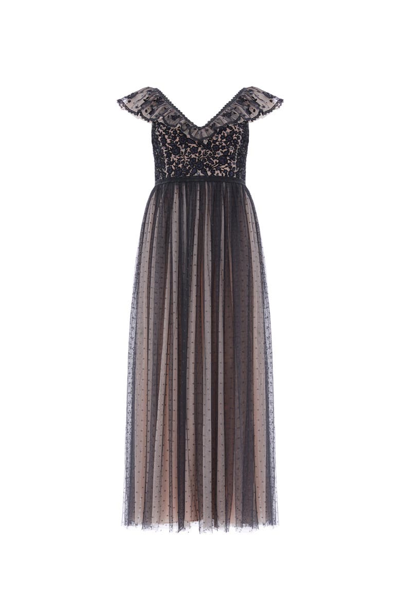 Needle & Thread Adeline Bodice Ankle Gown, Alternate, color, Graphite/Beige