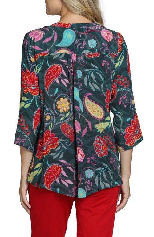 Apny Print Tassel Split Neck Chiffon Top In Red/yellow Multi