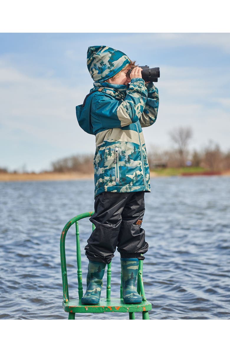 Deux par Deux Baby Boy's Printed Rain Boots Forest Green With Black Pines, Alternate, color,