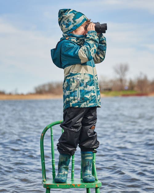 Deux Par Deux Boy's Printed Rain Boots Forest Green With Black Pines In Forest Green With Black Pines