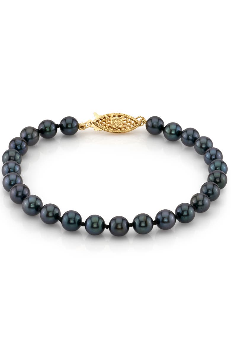 The Pearl Source Akoya Pearl Bracelet 5.5-6mm, Alternate, color, Black Pearl - Finesse Clasp