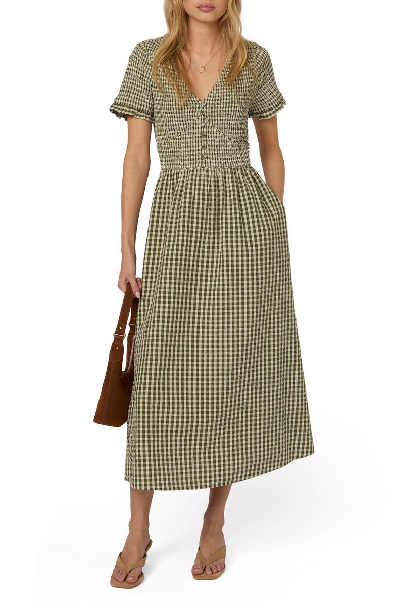 Nobody's Child Eliza Check Midi Dress, Main, color, Green