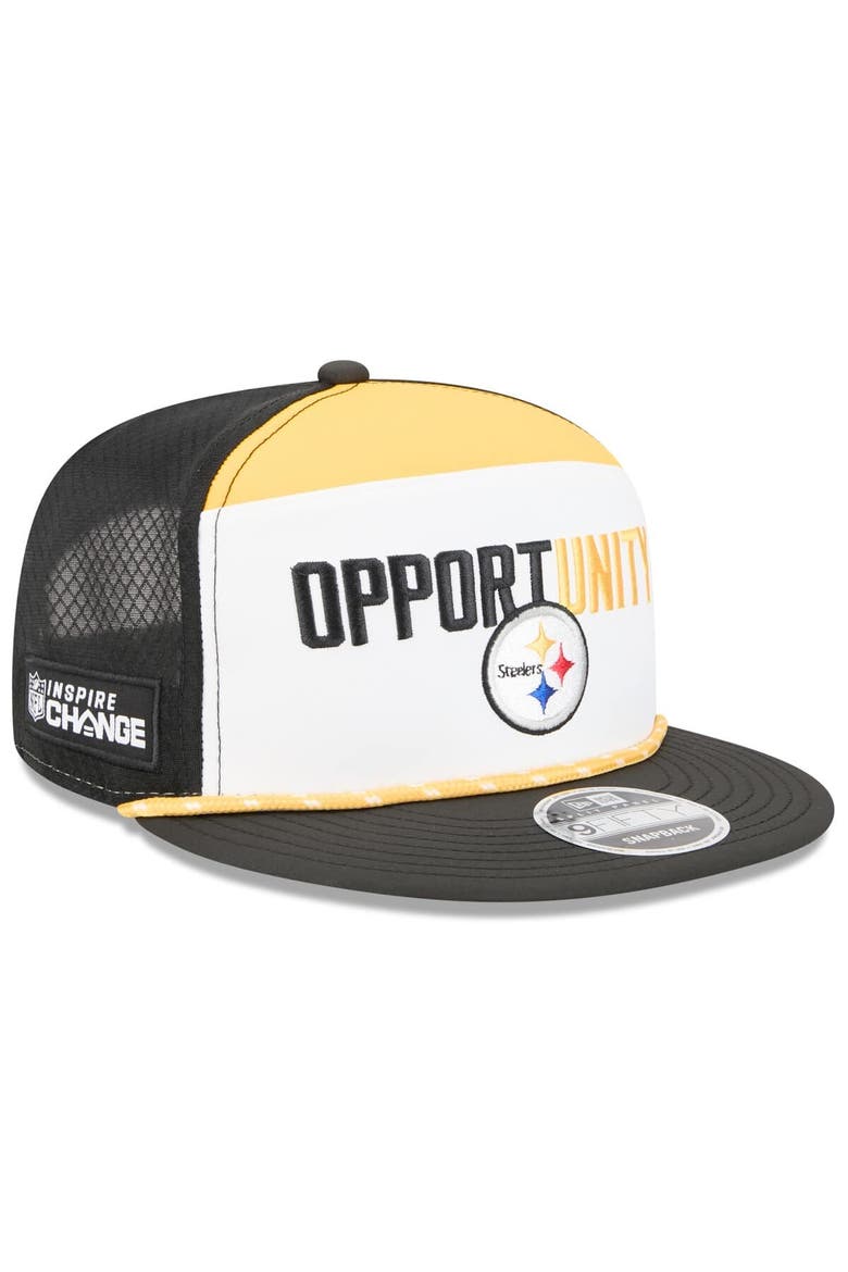 Men's New Era White/Black Pittsburgh Steelers 2025 Inspire Change Split Panel 9FIFTY Snapback Hat, Main, color, White