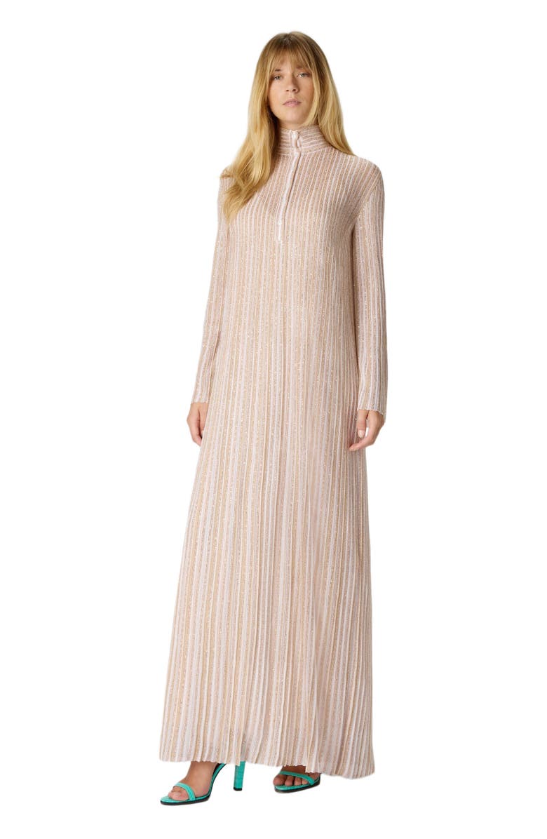 Missoni Long Button-down Dress With Lamé Stripes And Long Sleeves, Main, color, White