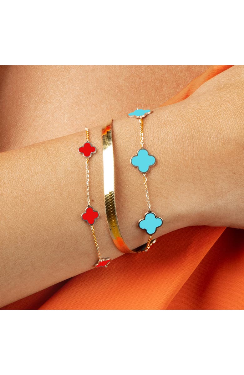 The Lovery Fine Jewelry Mini Coral Clover Bracelet, Alternate, color, Coral