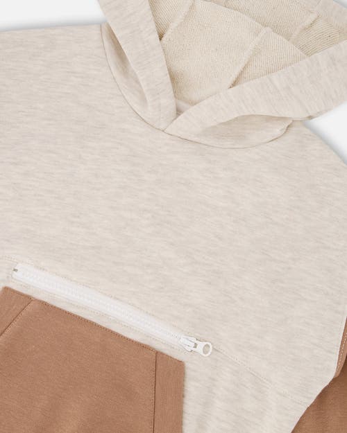 Deux Par Deux Little Boy's French Terry Color Block Pullover Hoodie Sweatshirt Beige And Off-white In Beige And Off-white
