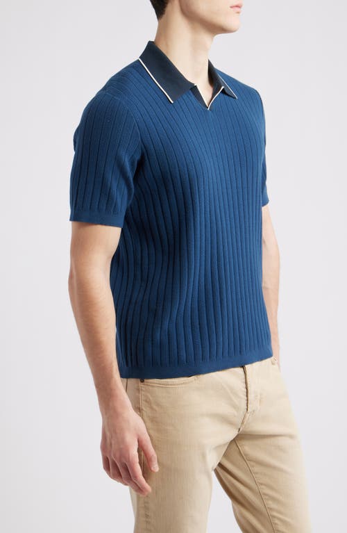 Rag & Bone Sanford Rib Johnny Collar Polo In Blue