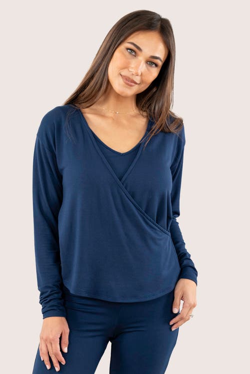 Jjwinks Wrap Star Built-in Shelf Lounge & Sleep Long Sleeve Top In Navy