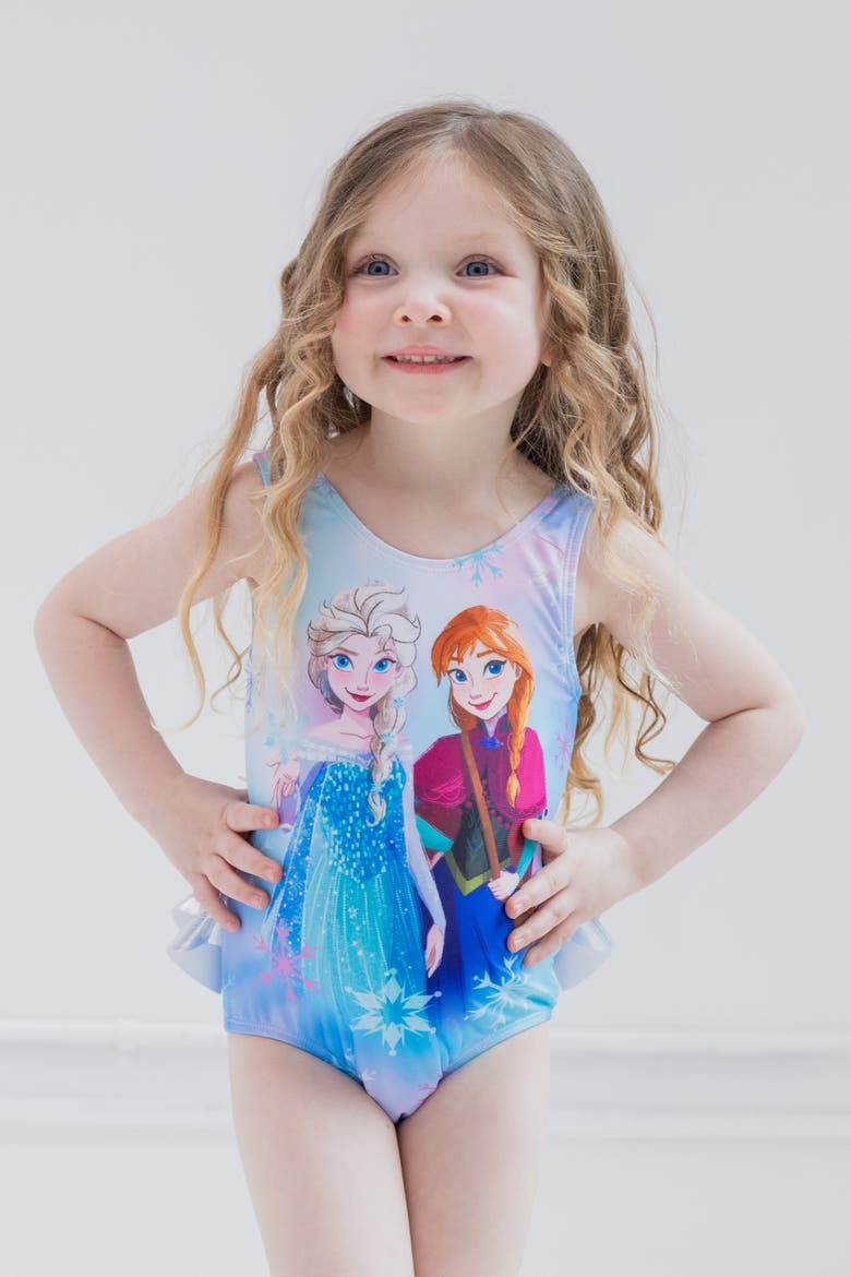 Frozen Sleeveless One Piece Swimwear, Alternate, color, Elsa Anna Watercolor