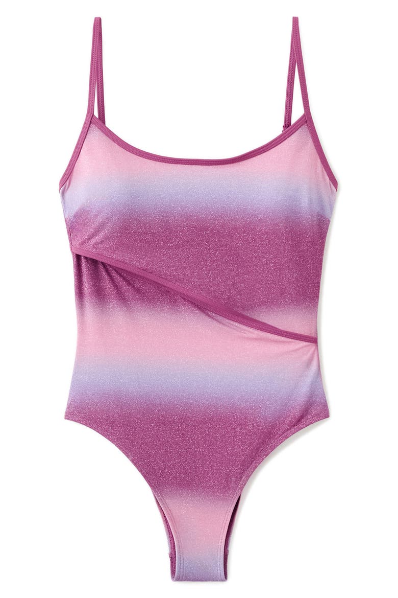 Metallic Cutout One-Piece Swimsuit, Alternate, color, PURPLE