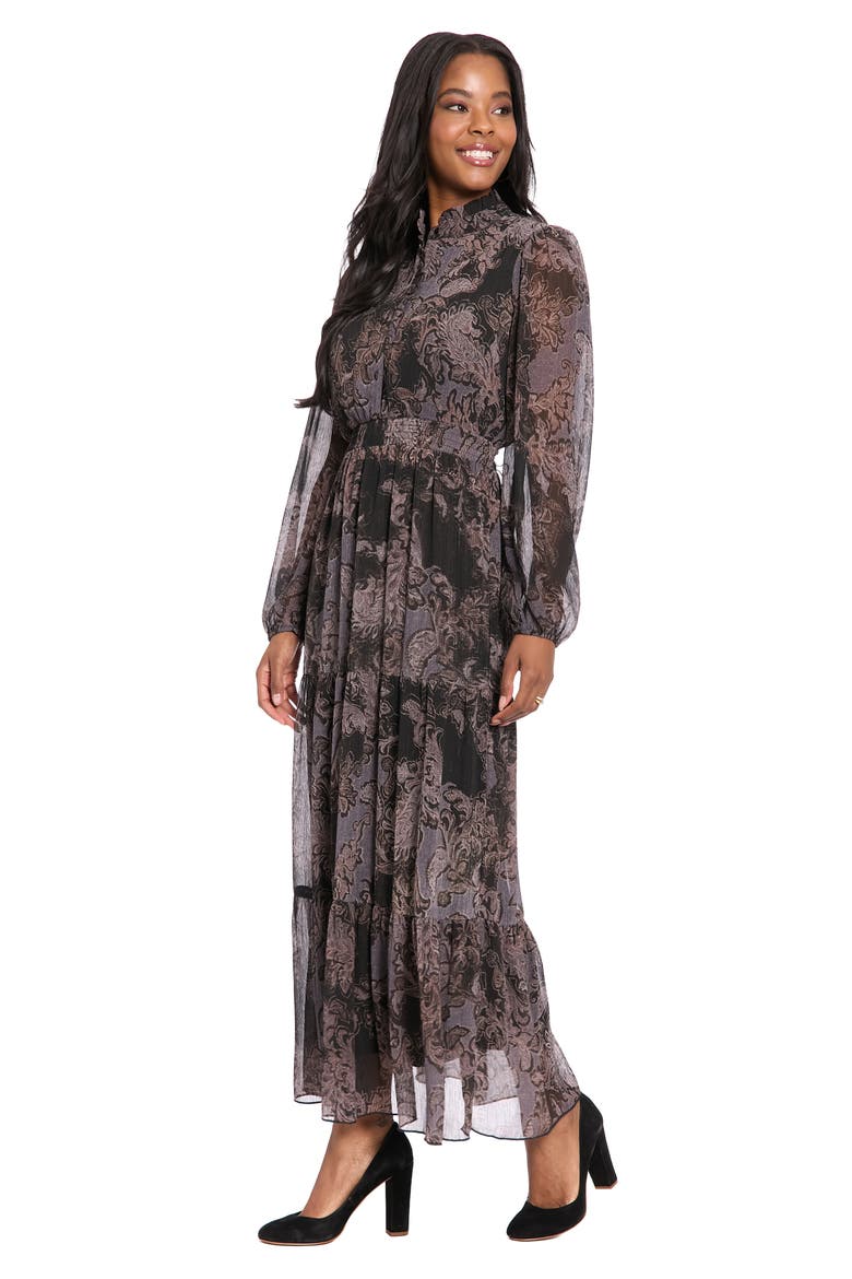 Ruffle Long Sleeve Shirtdress, Alternate, color, BLACK/ GRAY