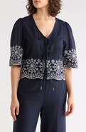 Ellen Tracy Eyelet Embroidered Tie Top
