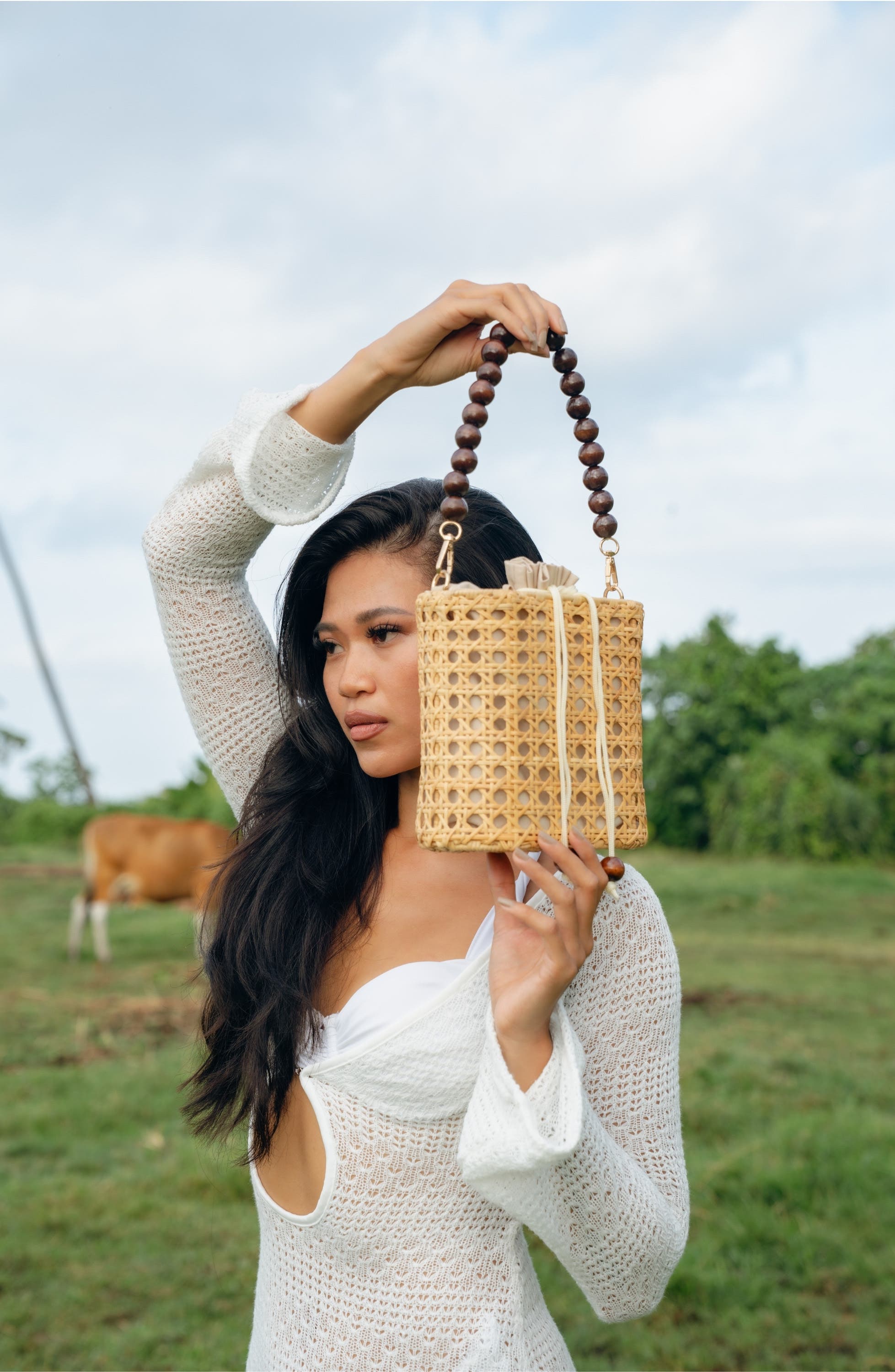 Amalfee Rattan Shoulder Bag, Alternate, color, NATURAL/ WOOD BEAD