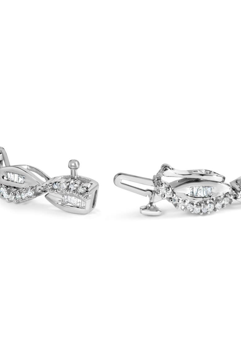 14K White Gold 2.00 Cttw Diamond Swirl and Pear Shape Link Bracelet, Alternate, color, White