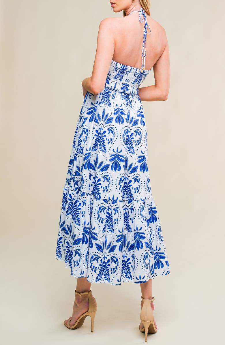 FLYING TOMATO Floral Halter Neck Cotton Midi Dress, Alternate, color,