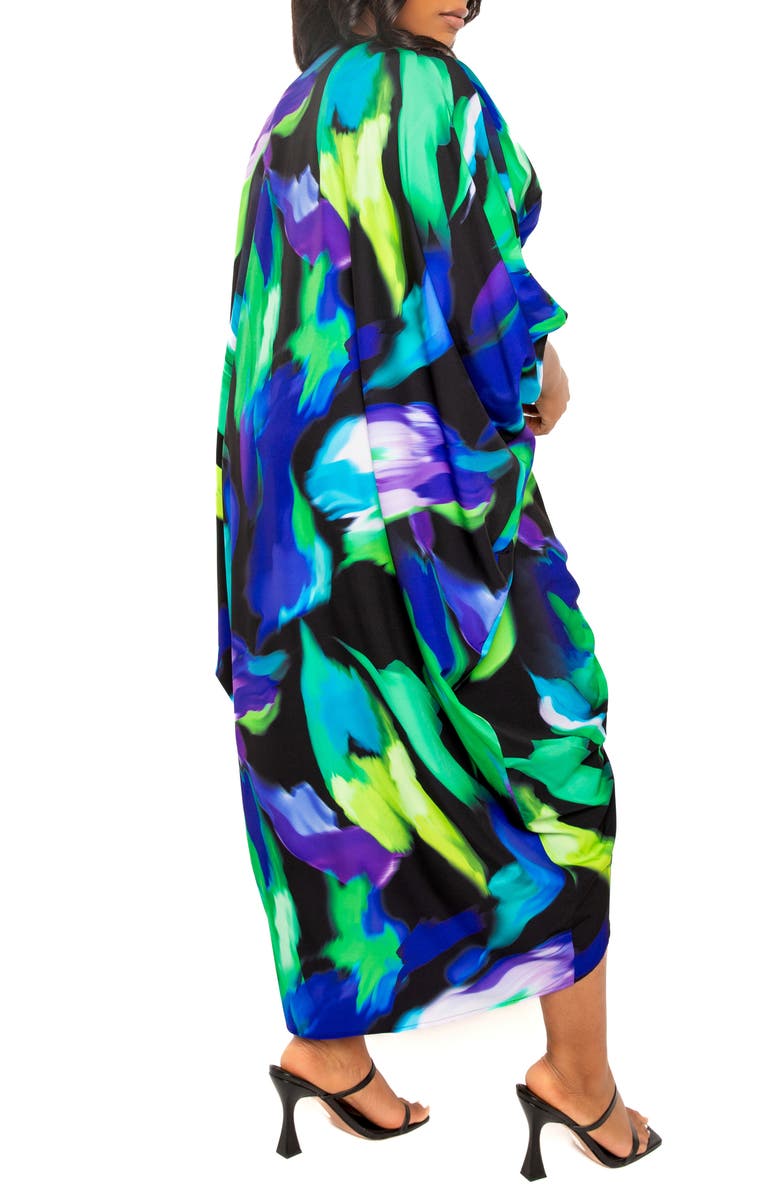 BUXOM COUTURE Abstract Floral Center Ruched Dress, Alternate, color, Blue Multi