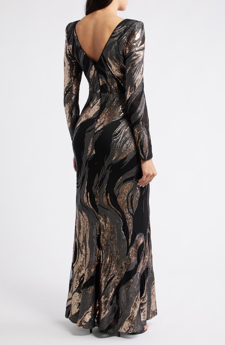 Vince Camuto Sequin Low Back Long Sleeve Gown, Alternate, color, Black Multi