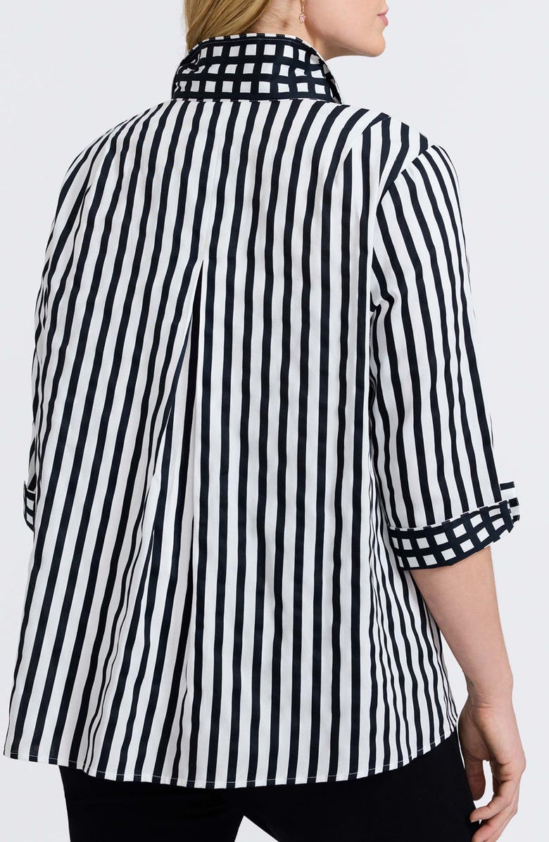 Foxcroft Agnes Stripe Cotton Popover Top, Alternate, color, White/ Black
