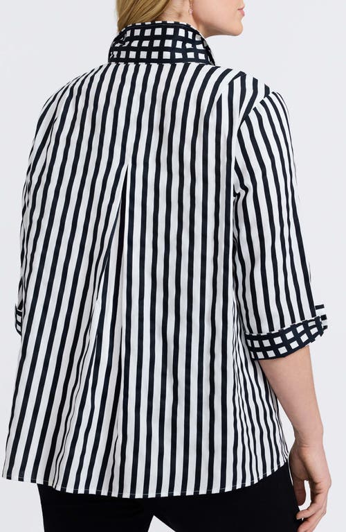 Foxcroft Agnes Stripe Long Sleeve Cotton Sateen Top In White/black