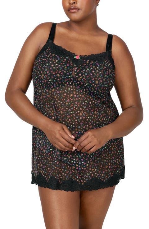 Ditsy Floral Sheer Lace Trim Chemise