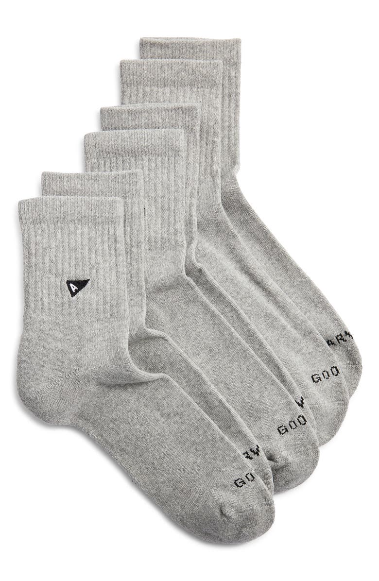 ARVIN GOODS 3-Pack Quarter Crew Socks, Main, color, Grey