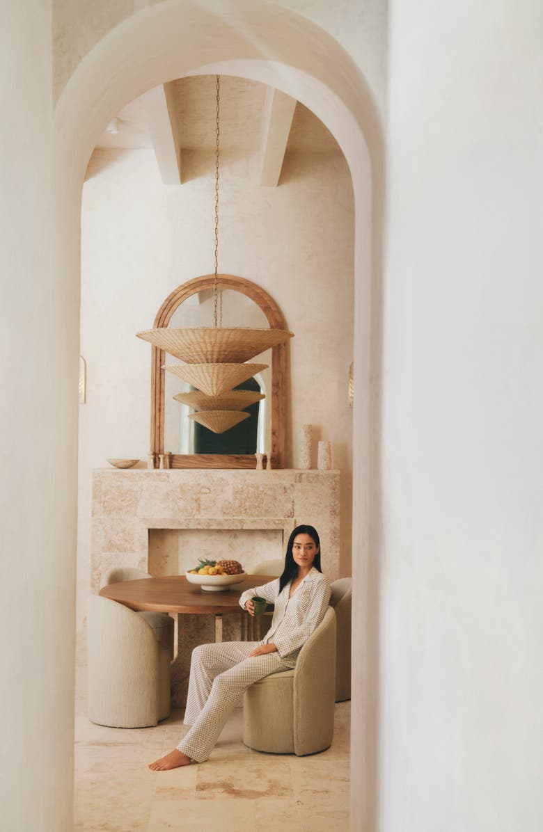 Eberjey Gisele Printed Long Pajamas, Alternate, color, Tide Dot Ivory/ Ivory