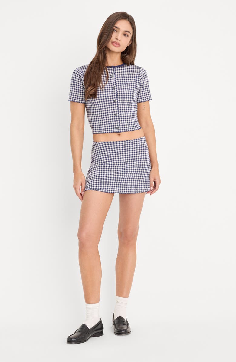 Good American The Keepsake Gingham Miniskort, Alternate, color, Navy Gingham
