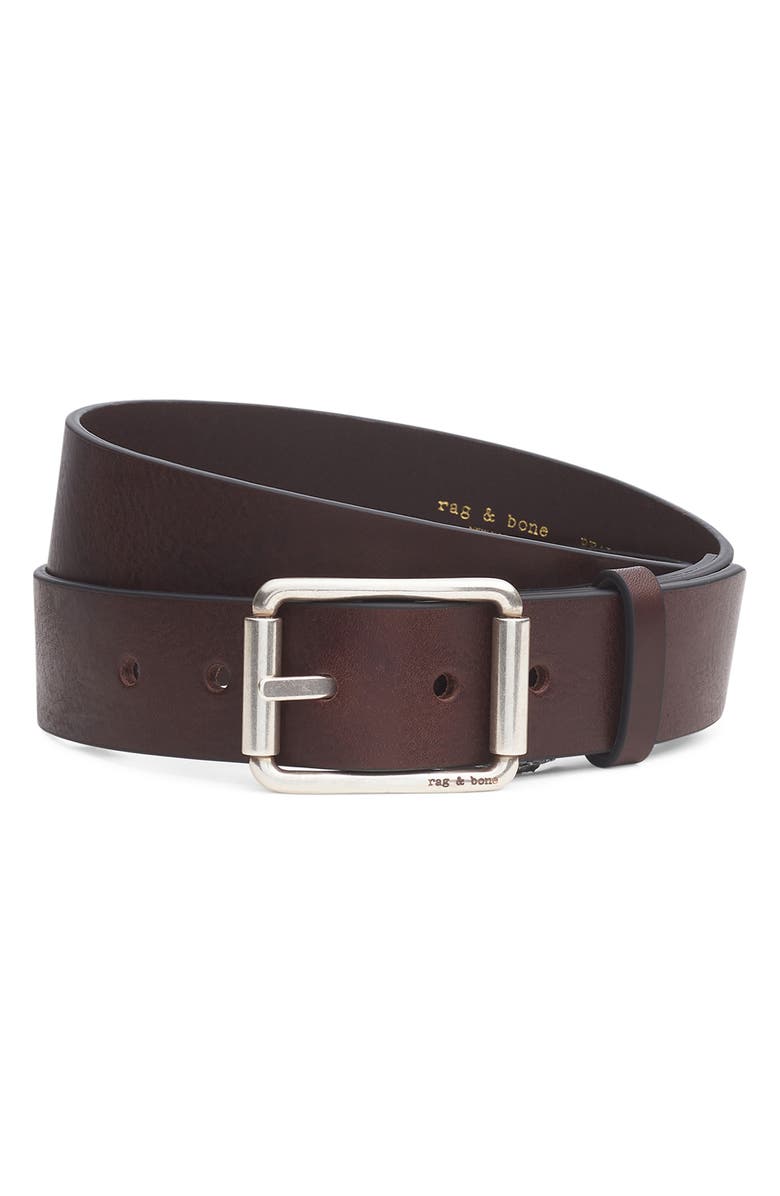 rag & bone Evan Brown Leather Belt, Main, color,