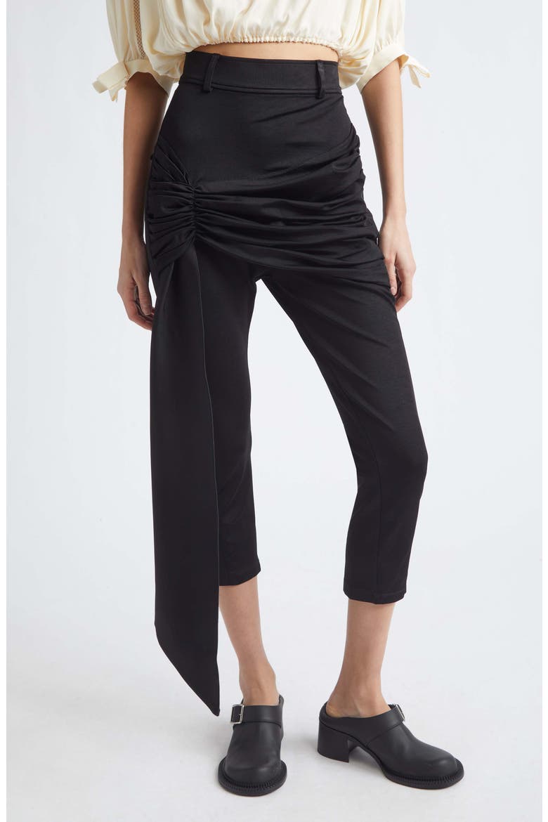 High Waist Drape Front Stretch Capri Pants, Main, color, BLACK