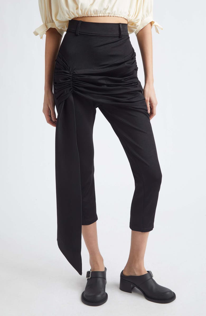 Rabanne High Waist Drape Front Stretch Capri Pants, Main, color, Black