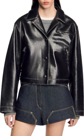 Distressed leather jacket