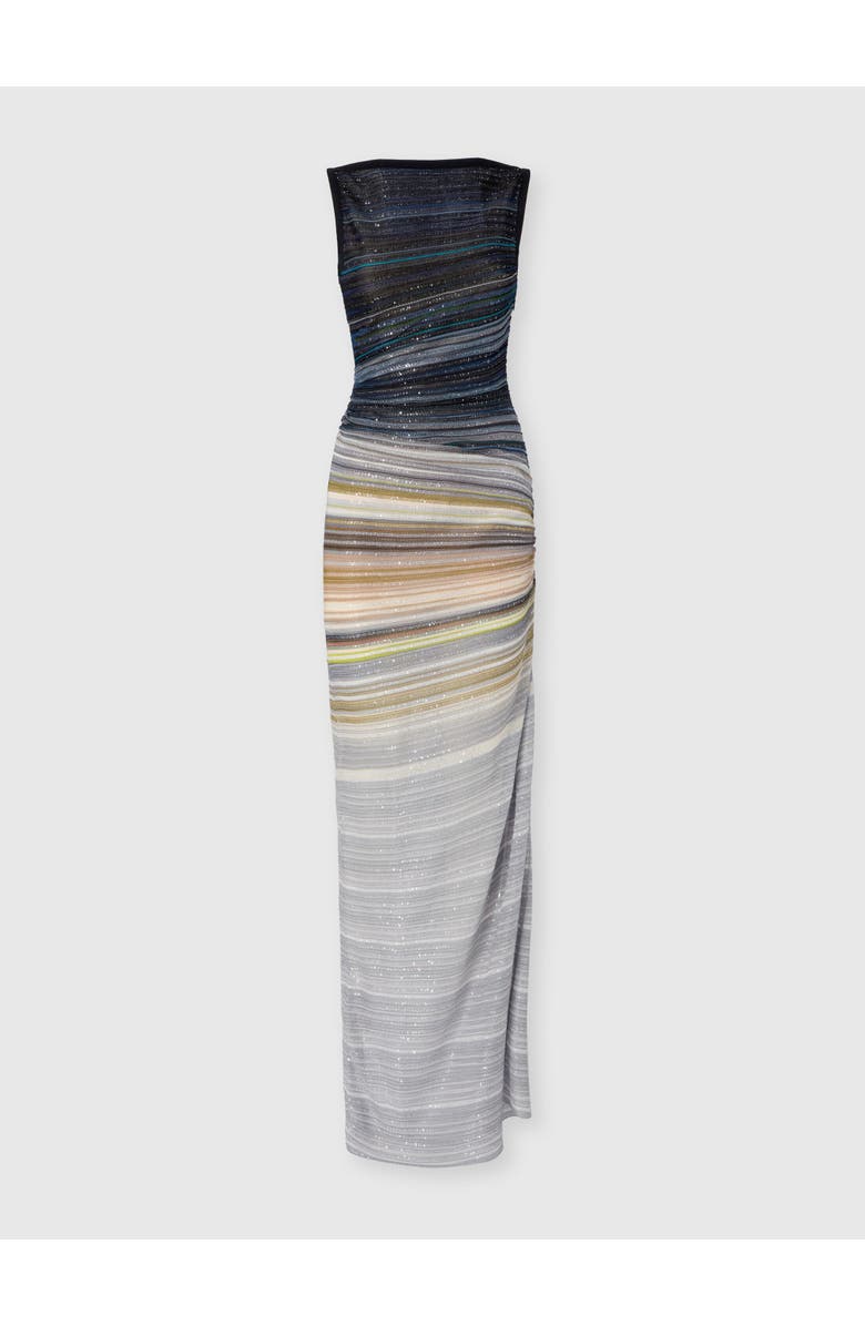 Missoni Long Boat-neck Dress In Striped Knit, Main, color, Blue & Grey