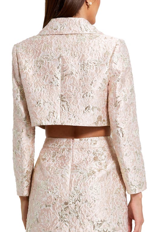 Mac Duggal Pearl Button Brocade Cropped Jacket In Blush Multi