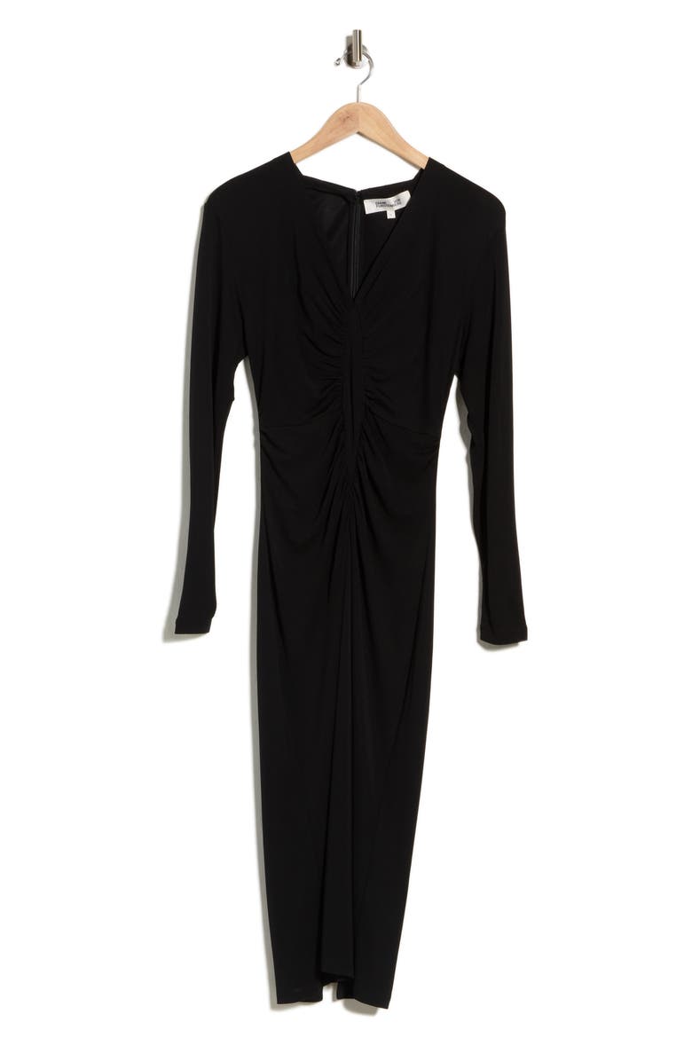 Mandana V-Neck Ruched Jersey Dress, Main, color, BLACK